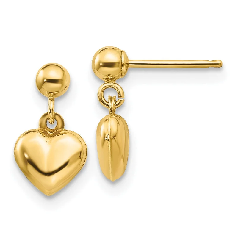 women affordable earrings -14KT Yellow Gold 11X6MM Childrens Heart Stud Earrings