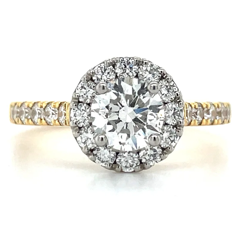 women heirloom engagement rings -18ct Yellow Gold And Platinum Round Brilliant Halo Earth Grown Diamond Engagement Ring