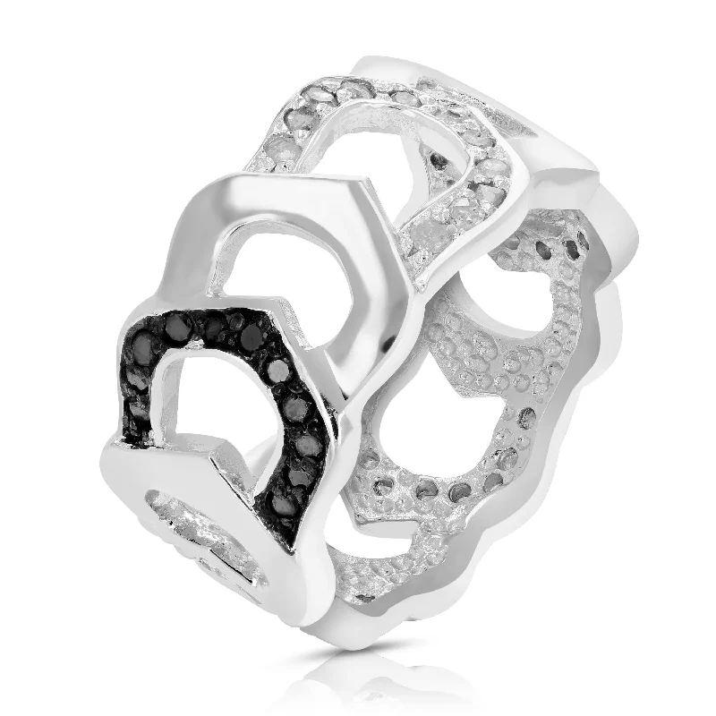 women oval-cut engagement rings -3/4 cttw Black and White Diamond Ring .925 Sterling Silver with Rhodium