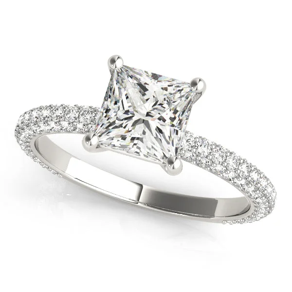 women unique diamond engagement rings -14kt White Gold Princess Cut Pavé Engagement Ring Setting