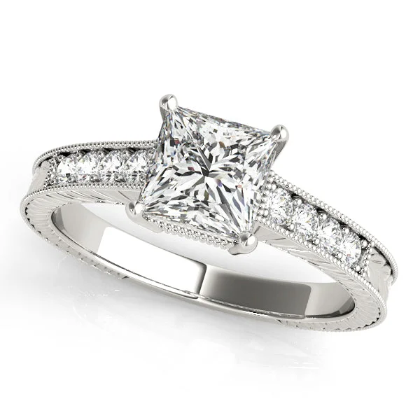 women eternity engagement rings -18kt White Gold Vintage-Inspired Princess Engagement Ring Setting