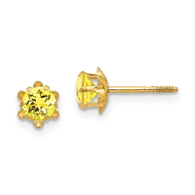 women crystal earrings -4MM Round Citrine Birthstone Earrings in 14KT Yellow Gold