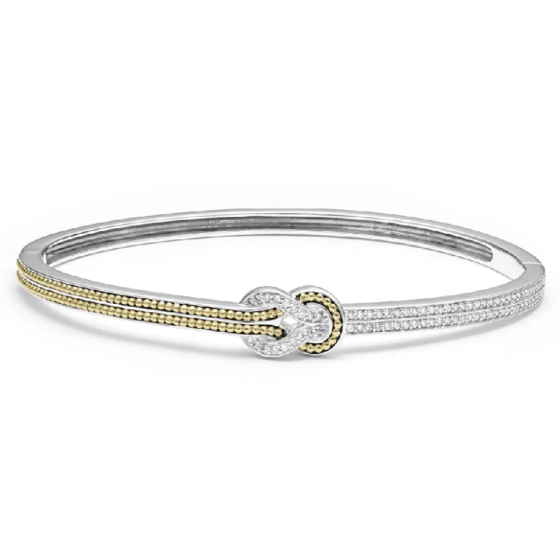 women charm bangle bracelets -Lagos Newport Two Tone Knot Diamond Cuff Bracelet