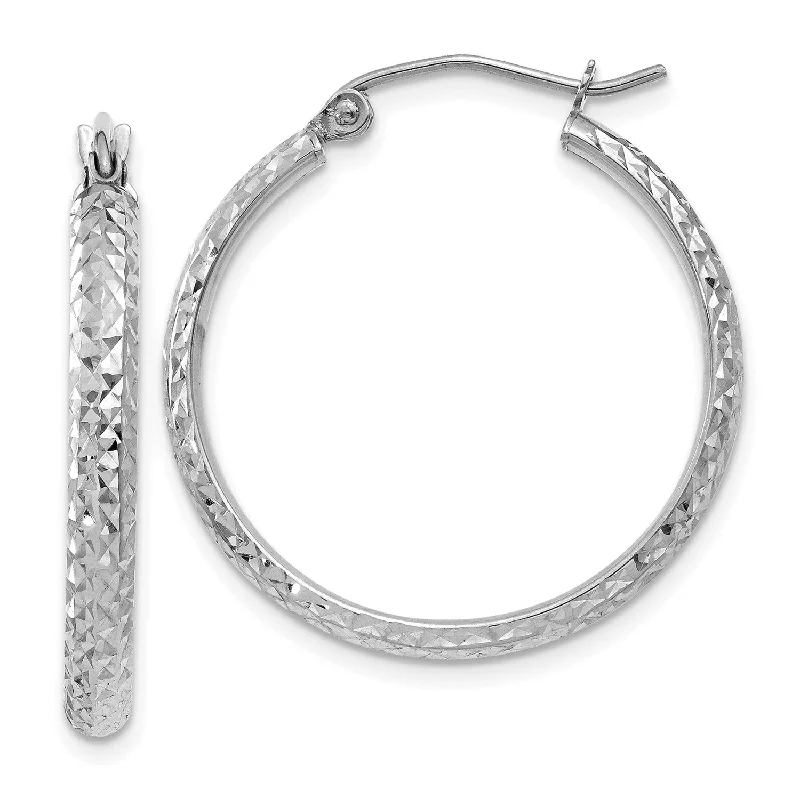 women affordable earrings -14KT White Gold 25X2.8MM Diamond-cut Hoop Earrings