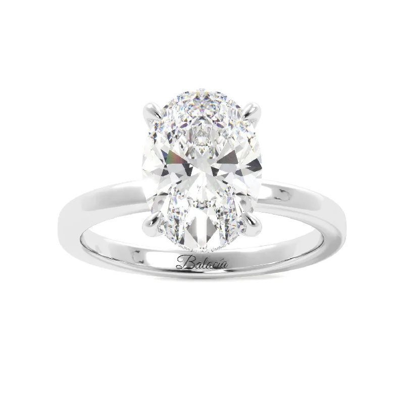 women cushion-cut engagement rings -Oval Cut Solitaire with Hidden Halo Engagement Ring