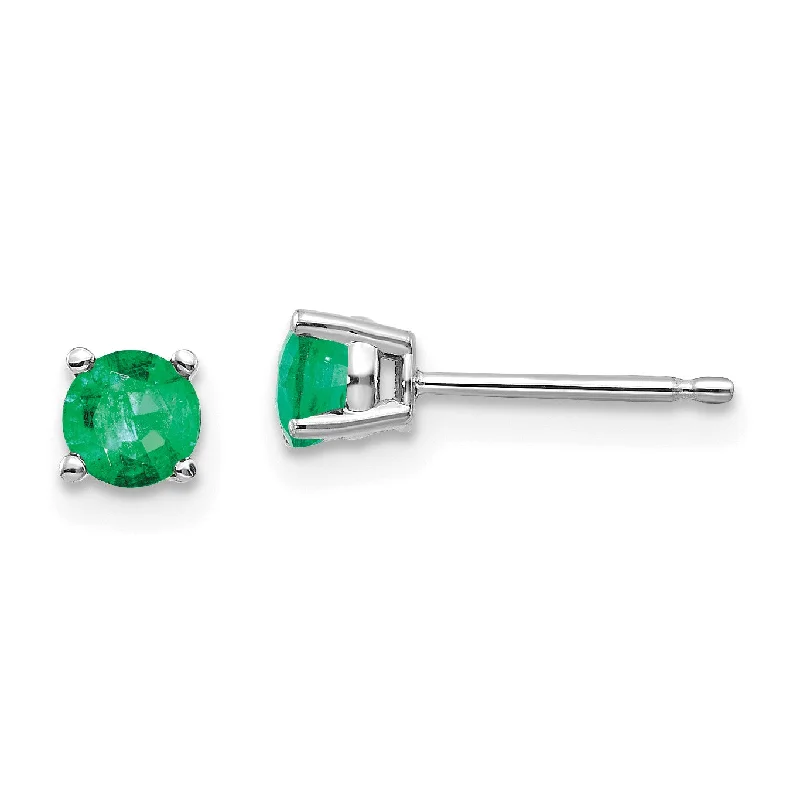 women sparkling earrings -4MM Round Emerald Stud Earrings in 14KT White Gold