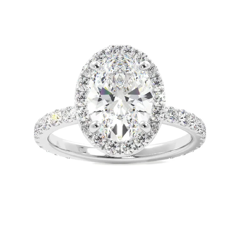 women radiant-cut engagement rings -Oval Halo Pave 3/4 Eternity Engagement Ring