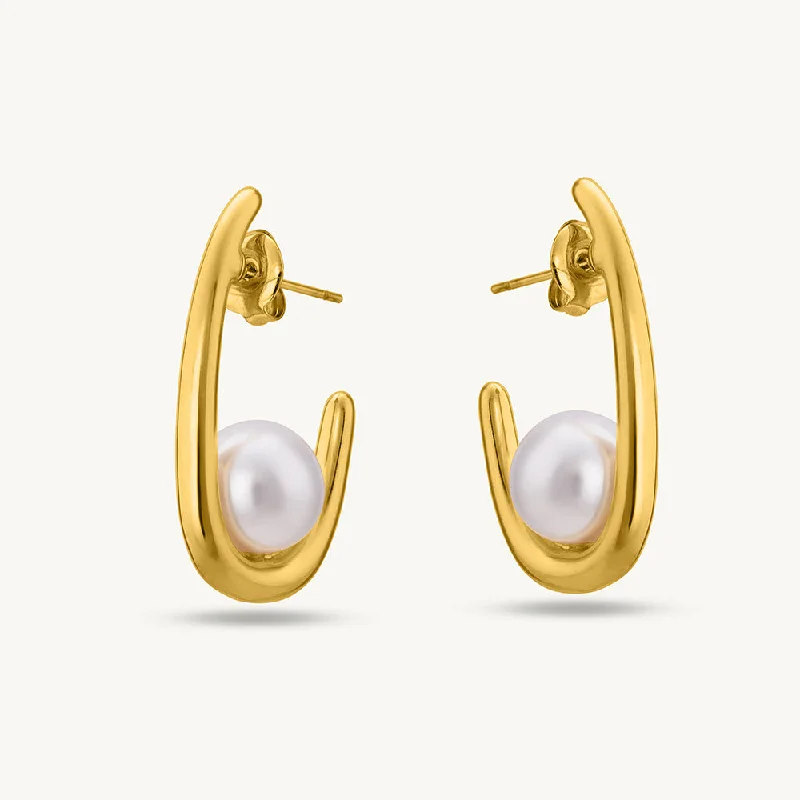 women affordable gold earrings -Pearl Elegance Hoop Earrings