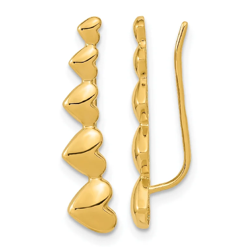 women oversized earrings -14KT Yellow Gold 22.9X5MM Heart Ear Climber Earrings