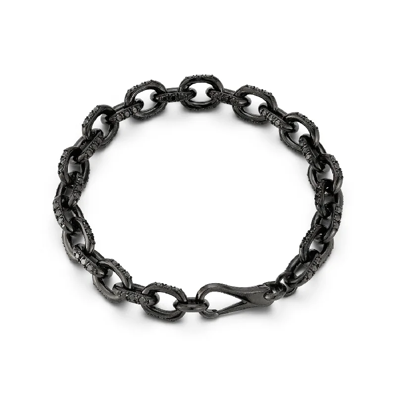 women rose gold bracelets -SAXON 18K BLACK GOLD AND BLACK DIAMOND CABLE CHAIN LINK BRACELET