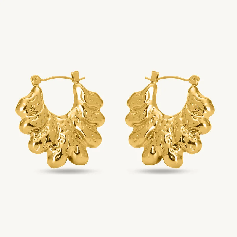 women gold stud earrings -Floral Gold Hoops