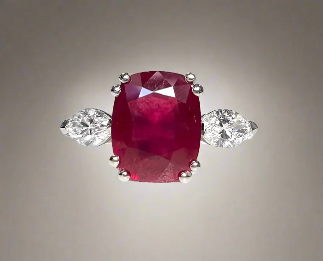 women unique engagement rings -Eve 3.81 Carats Cushion Cut Ruby Gemstone Ring in Platinum By Mike Nekta NYC