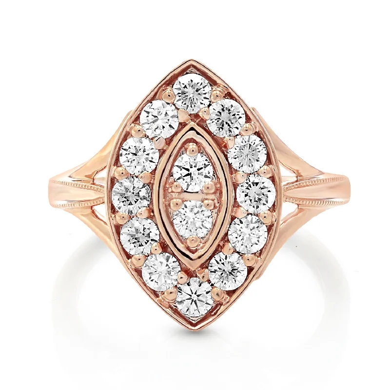 women heirloom engagement rings -1 cttw Diamond Engagement Ring Marquise Design 14K Rose Gold Bridal Wedding