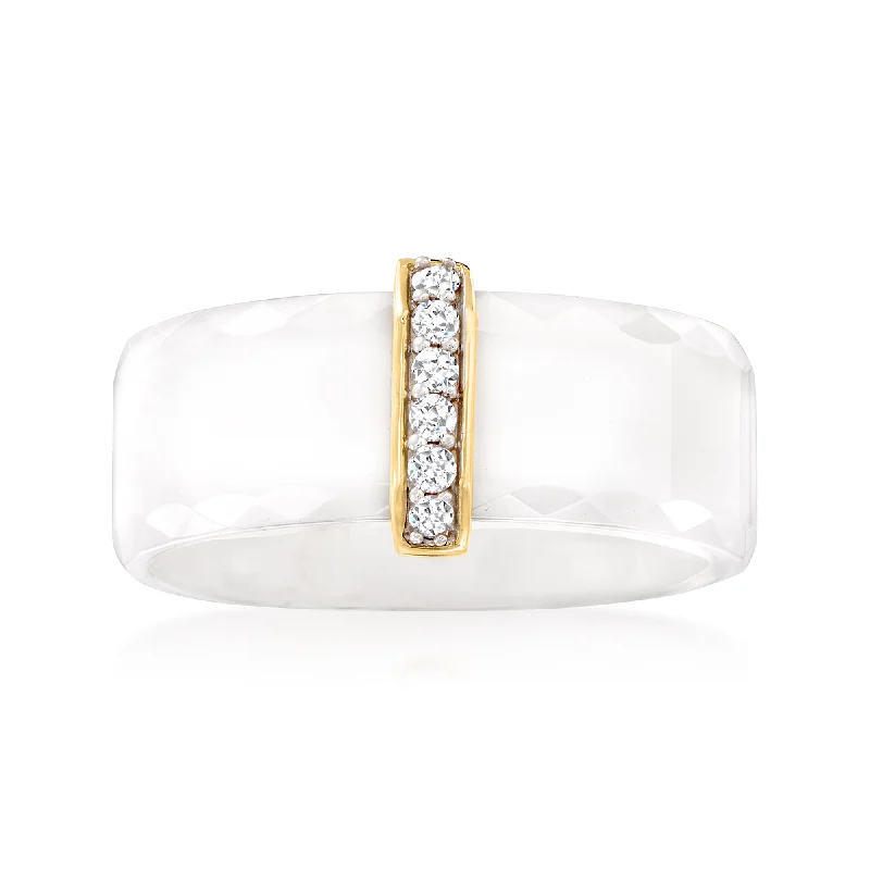 women diamond solitaire wedding rings -Ross-Simons White Ceramic and Diamond Ring With 14kt Yellow Gold