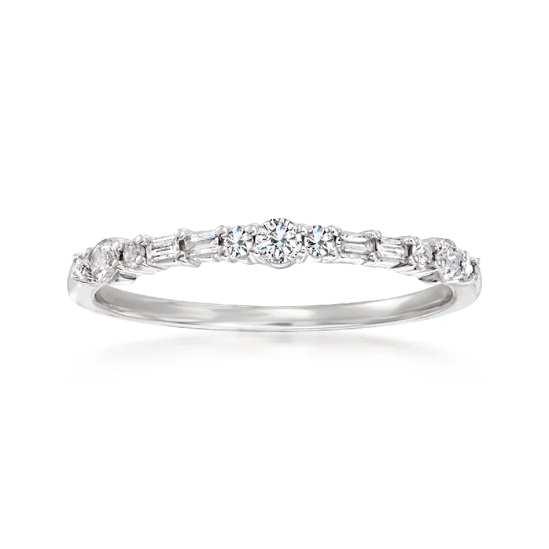 women classic wedding engagement rings -Ross-Simons Round and Baguette Diamond Ring in 14kt White Gold