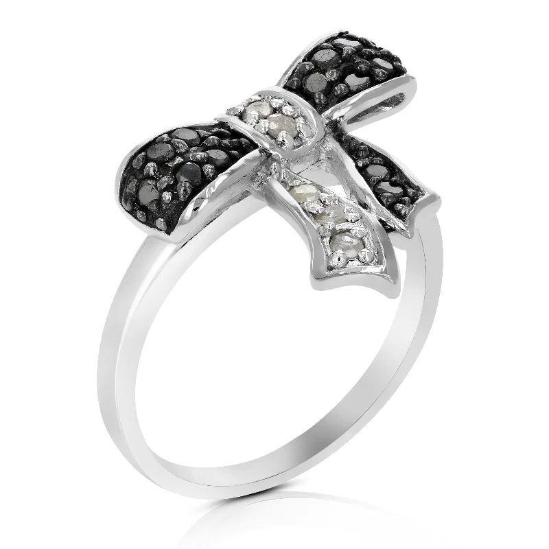 women engagement rings -1/3 cttw Black and White Diamond Ring .925 Sterling Silver with Rhodium Plating