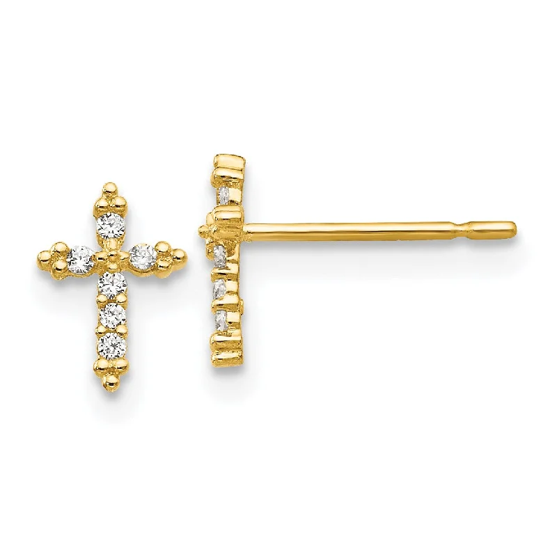 women luxury earrings for women -14KT Yellow Gold Cubic Zirconia 8X6MM Childrens Cross Stud Earrings