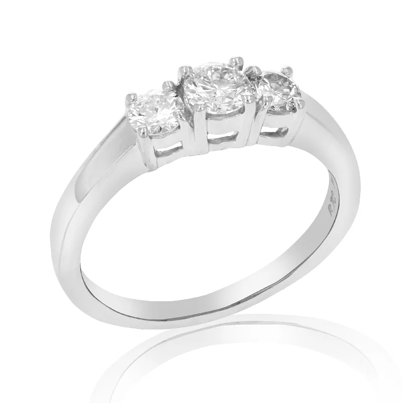 women luxury diamond rings -0.60 cttw 3 Stone Diamond Engagement Ring 14K White Gold Bridal Wedding