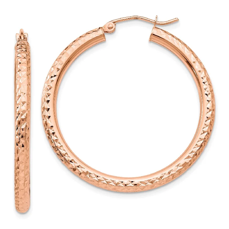 women big earrings -14KT Rose Gold 35X3MM Hoop Diamond-cut Earrings