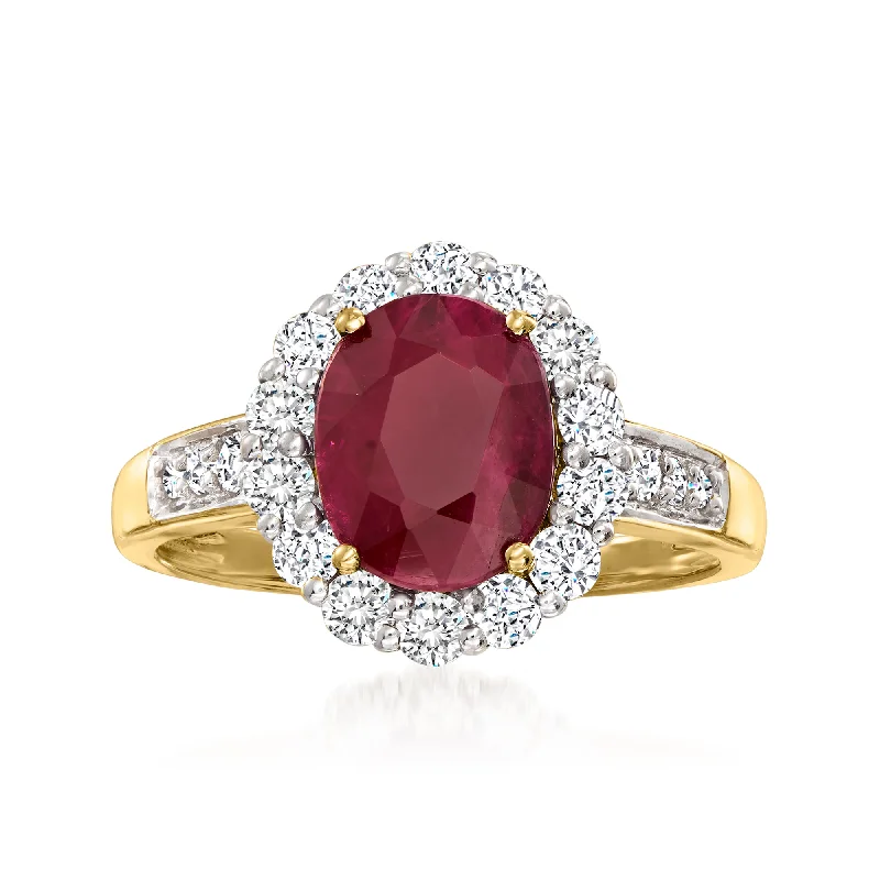 women forever engagement rings -Ross-Simons Burmese Ruby and . Diamond Ring in 18kt Yellow Gold