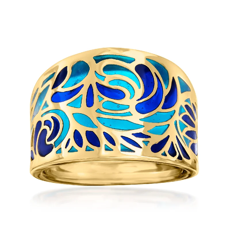 women simple gold engagement rings -Ross-Simons Italian Blue Enamel Ring in 14kt Yellow Gold