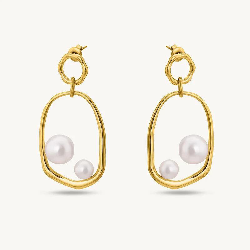 women stylish earrings -Golden Pearl Drop Earrings