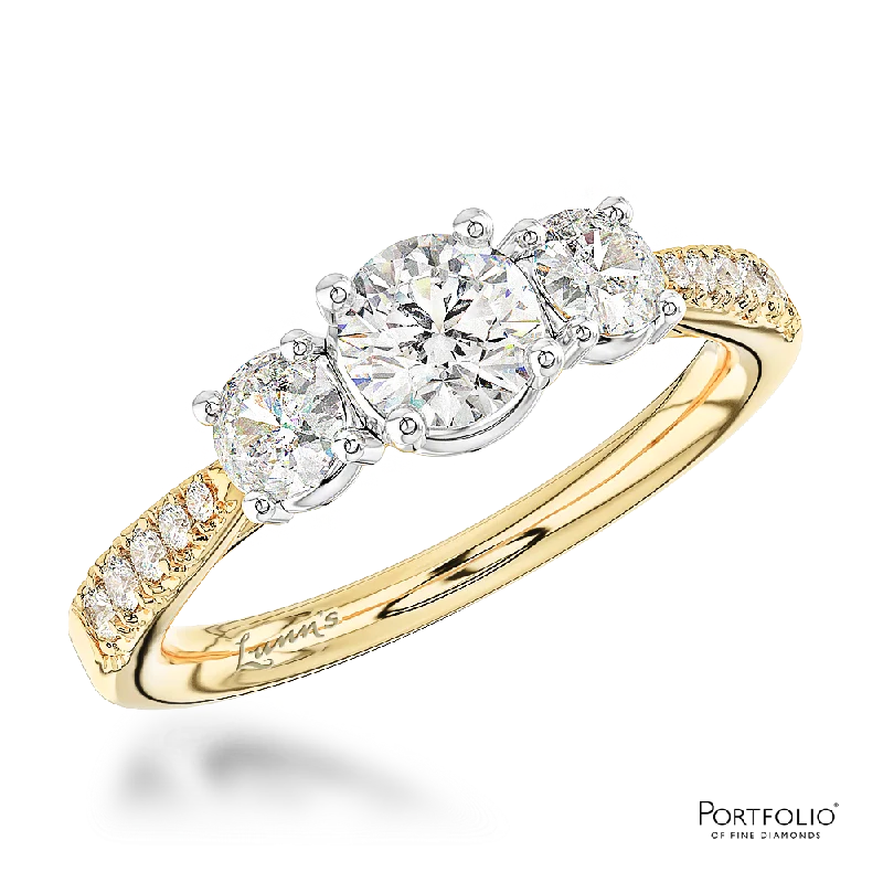 women halo rings -Skye Classic Three Stone 0.40ct G VS2 Diamond Yellow Gold/Platinum Ring