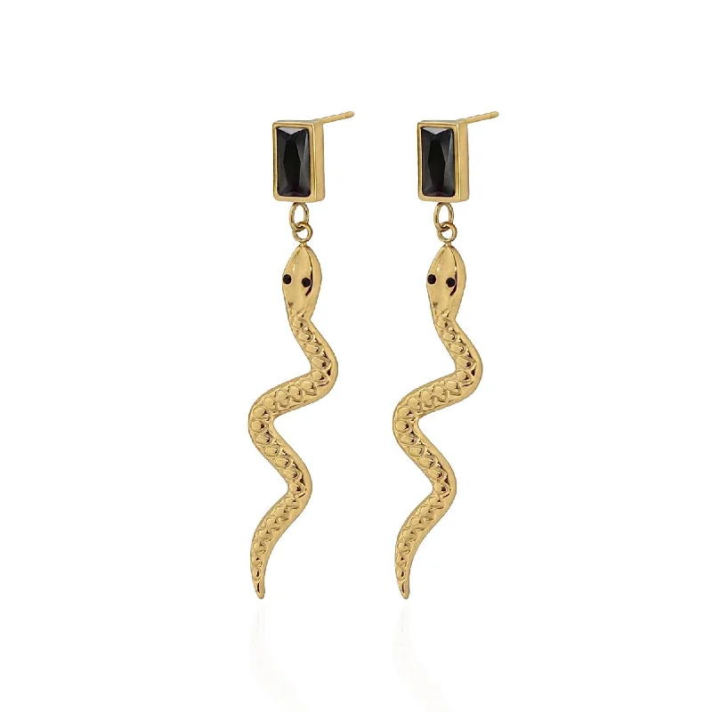 women stud earrings -Noir Snake Drop Studs