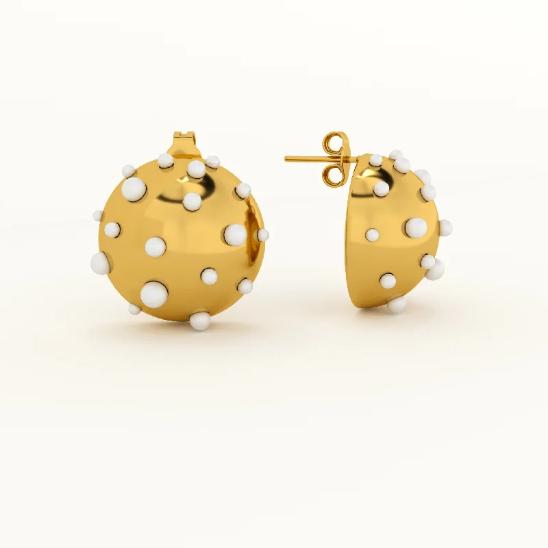 women gold earrings -Pearl Golden Ball Stud Earrings