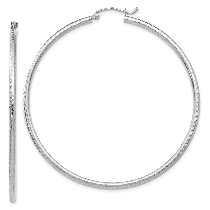 women clip-on earrings -14KT White Gold 55X2MM Diamond-cut Hoop Earrings