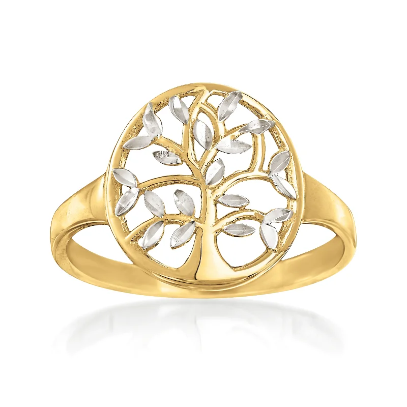 women diamond and platinum engagement rings -Ross-Simons 14kt 2-Tone Gold Cut-Out Tree Of Life Ring