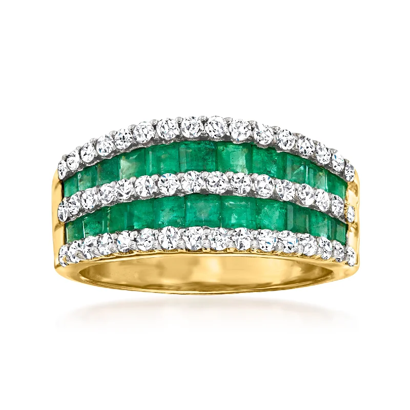 women wedding and engagement rings -Ross-Simons Emerald and . Diamond Multi-Row Dome Ring in 14kt Yellow Gold