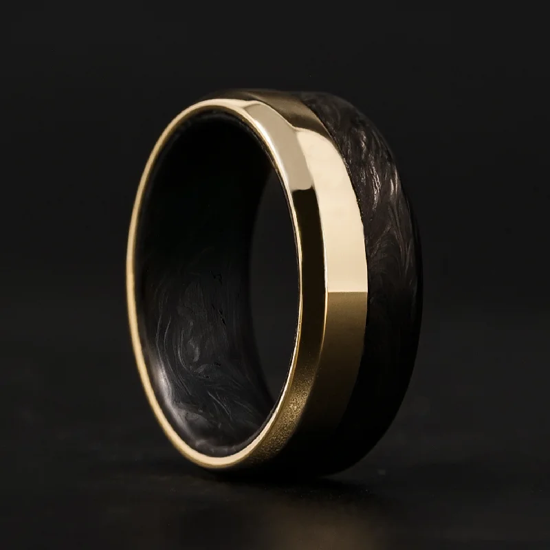 women vintage-inspired rings -Gold and Forged Carbon Fiber Ring | Forged Carbon Fiber Liner