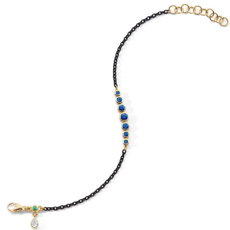 women eco-friendly bracelets -Bezel Set Round Blue Sapphire and Black Steel Tennis Bracelet