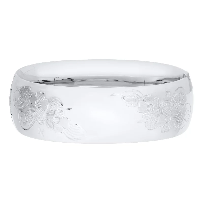 women men’s leather bracelets -Sterling Silver Wide Floral Engraved Bangle Bracelet