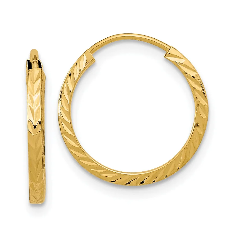 women gold hoop earrings -14KT Yellow Gold 15X1.35MM Diamond-cut Hoop Earrings