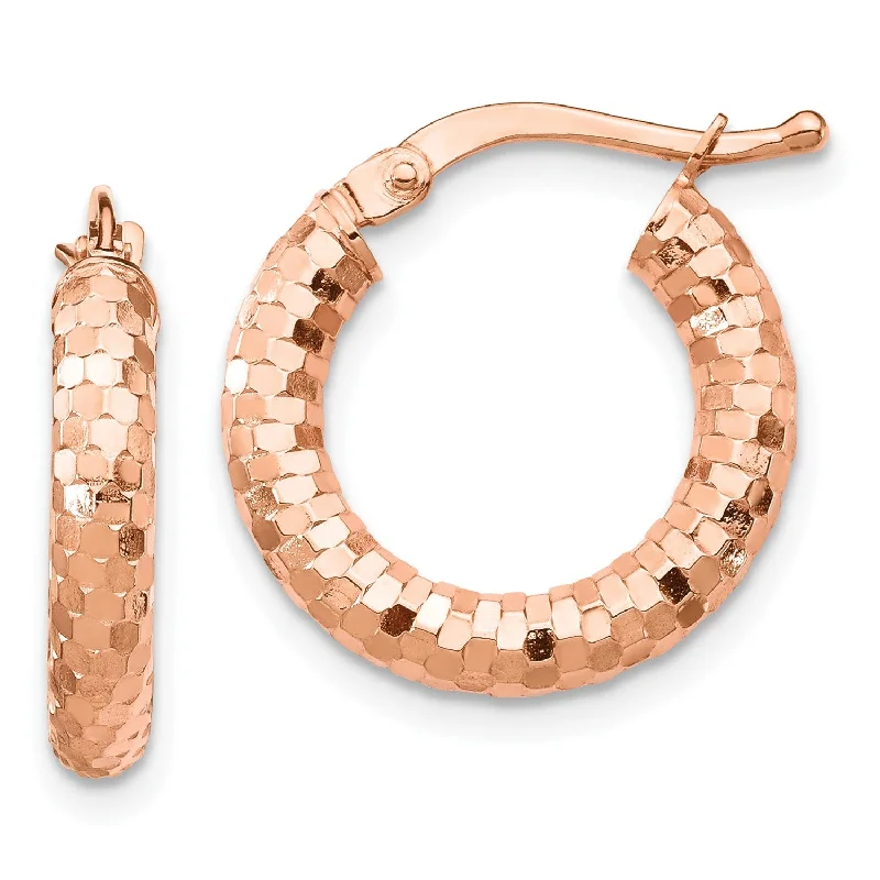 women everyday earrings -14KT Rose Gold 10X3MM Diamond-cut Hoop Earrings