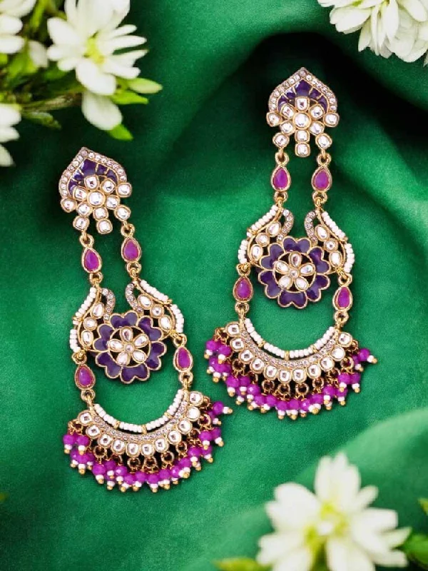 women romantic earrings -Purple Dia Chandbalis