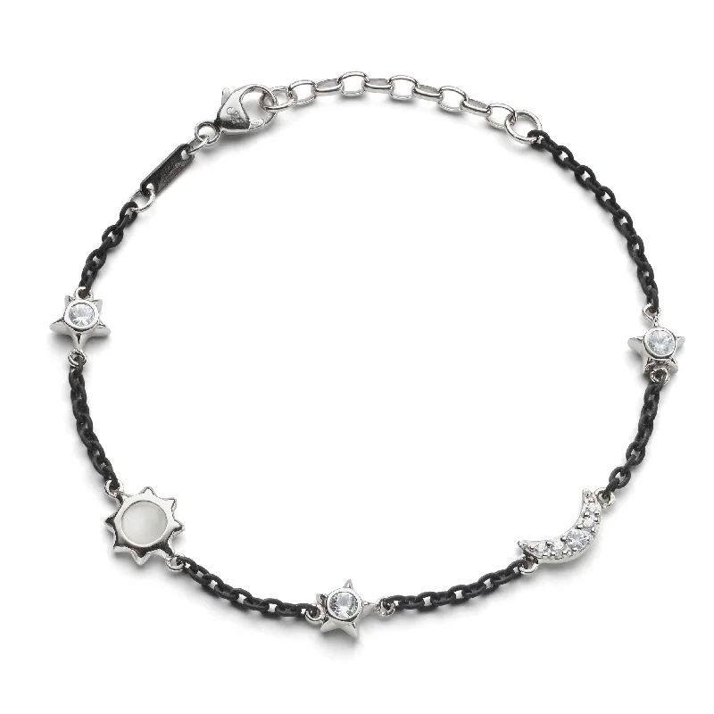 women customized charm bracelets -Sun, Moon and Stars Moonstone and White Sapphire Steel Chain Bracelet