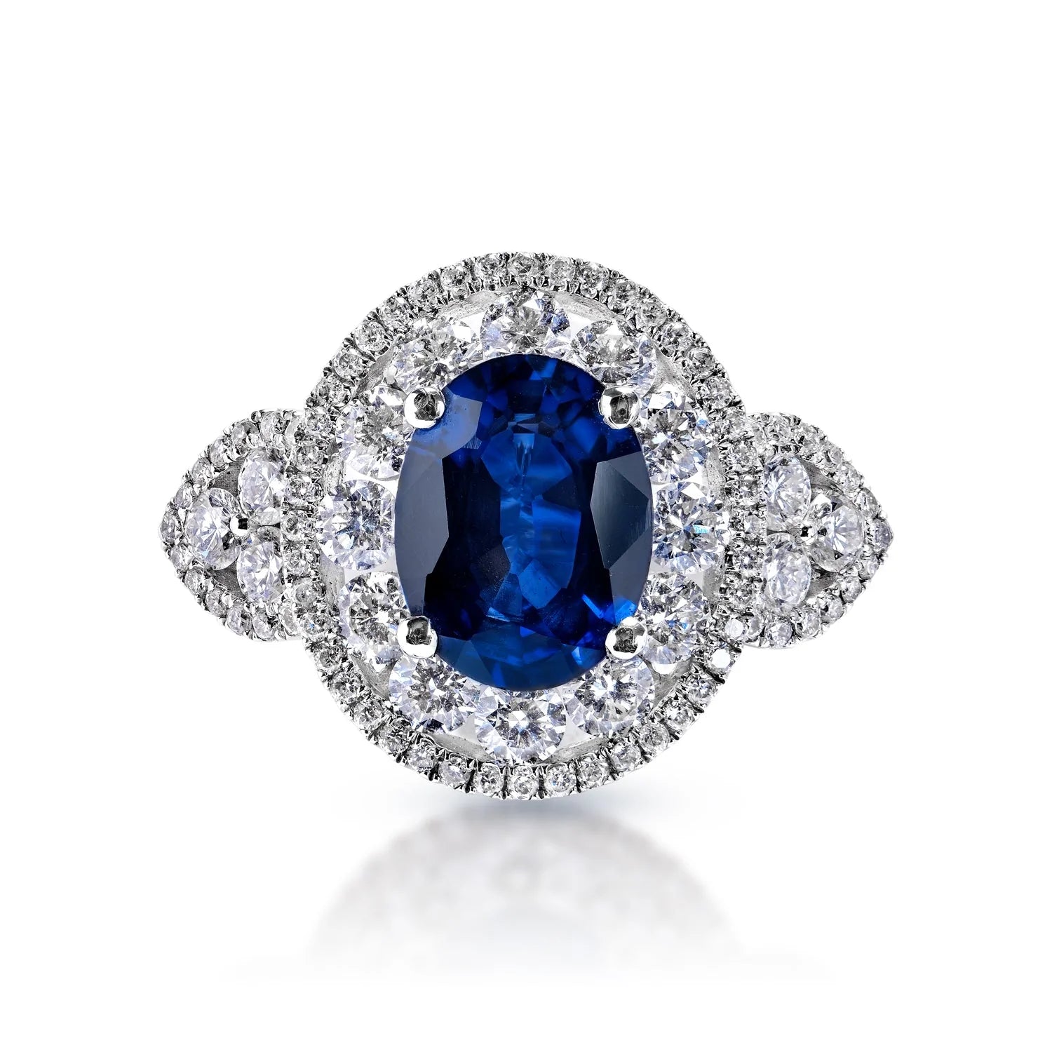 women adjustable rings -Tessa 4 Carat Oval Cut Blue Sapphire Ring in 18 Karat White Gold