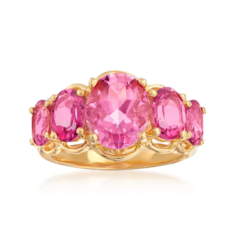 women sparkling engagement rings -Ross-Simons Pink Topaz 5-Stone Ring in 18kt Gold Over Sterling