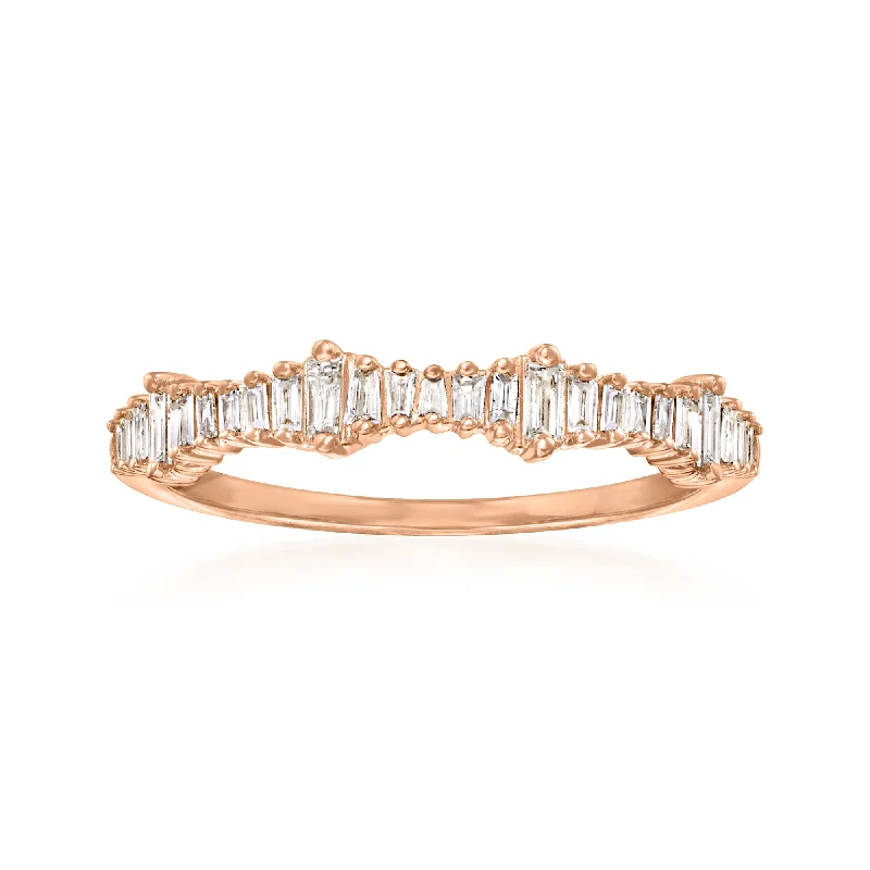 women heirloom engagement rings -Ross-Simons Baguette Diamond Ring in 14kt Rose Gold