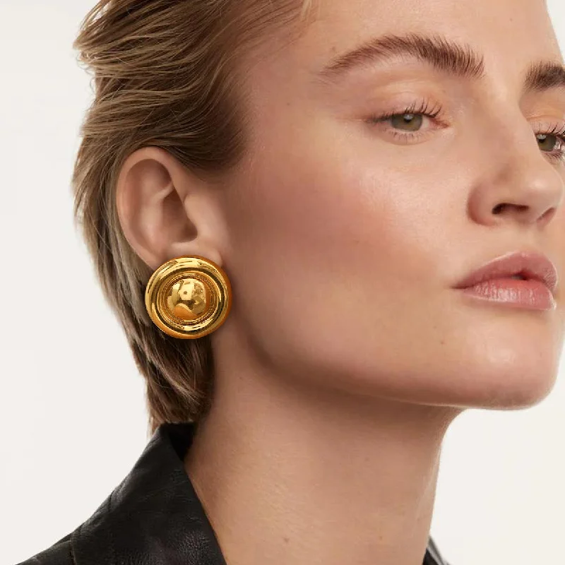 women trendy gold earrings -Golden Round Stud earrings