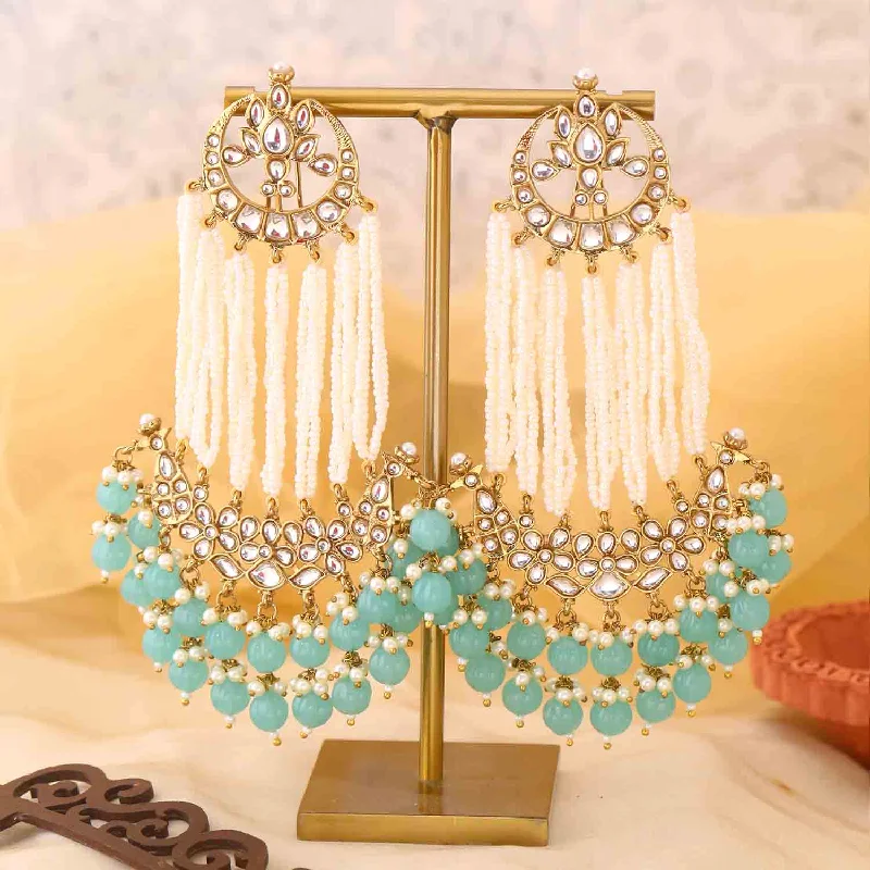 women minimalistic gold earrings -Turquoise Rashika Chandbalis