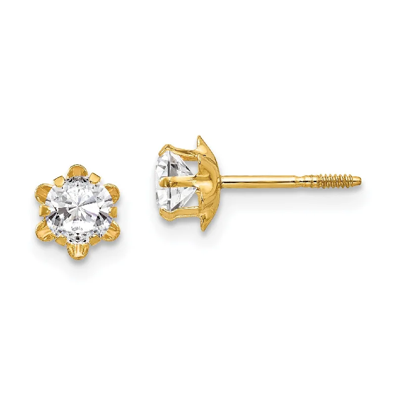 women sparkling earrings -4MM Round Birthstone Earrings in 14KT Yellow Gold