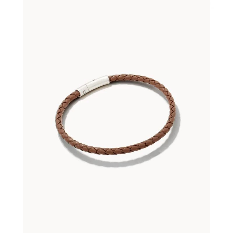 women gemstone bangles -Scott Bros. Evans Oxidized Sterling Silver Corded Bracelet In Taupe Leather