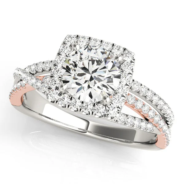 women engagement rings -14kt White & Rose Gold Square Halo Engagement Ring Setting