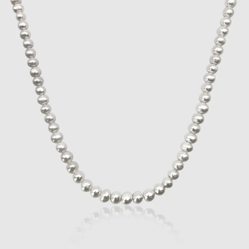 women luxury necklaces -Rounded Real Pearl Necklace (Silver)