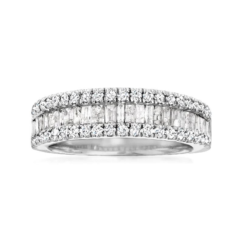 women bridal engagement rings -Ross-Simons Baguette and Round Diamond Ring in Sterling Silver