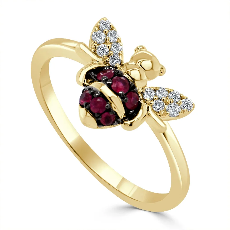 women luxury diamond rings -14k Gold Ruby & Diamond Bumble Bee Ring